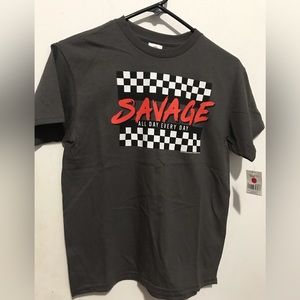 Boys size M gray Checkered SAVAGE All Day Everyday tee shirt